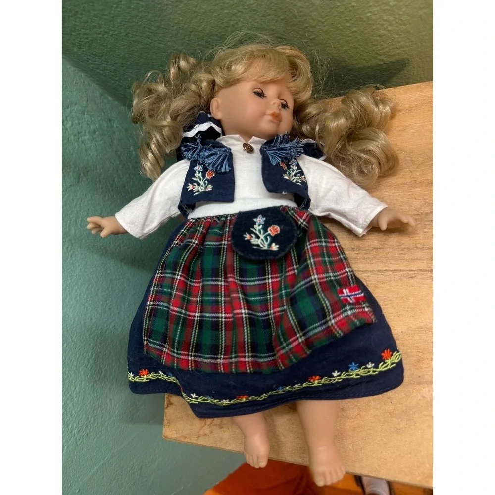 Vintage Schneider German Handcrafted Porcelain Doll In Traditional Dress Costume
